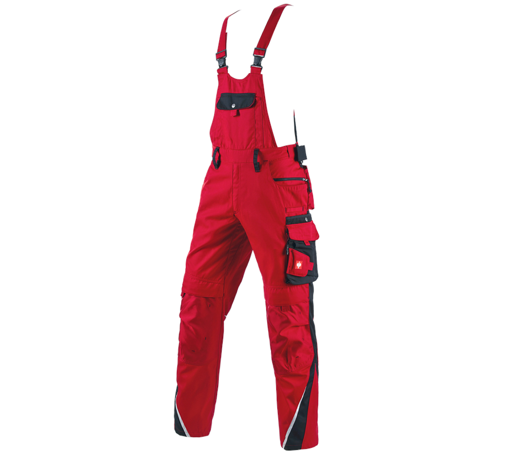 Inštalatér: Nohavice s náprsenkou e.s.motion + červená/čierna