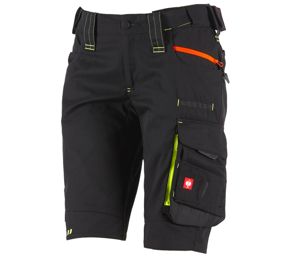 Pracovné nohavice: Šortky e.s.motion 2020, dámske + čierna/výstražná žltá/výstražná oranžová