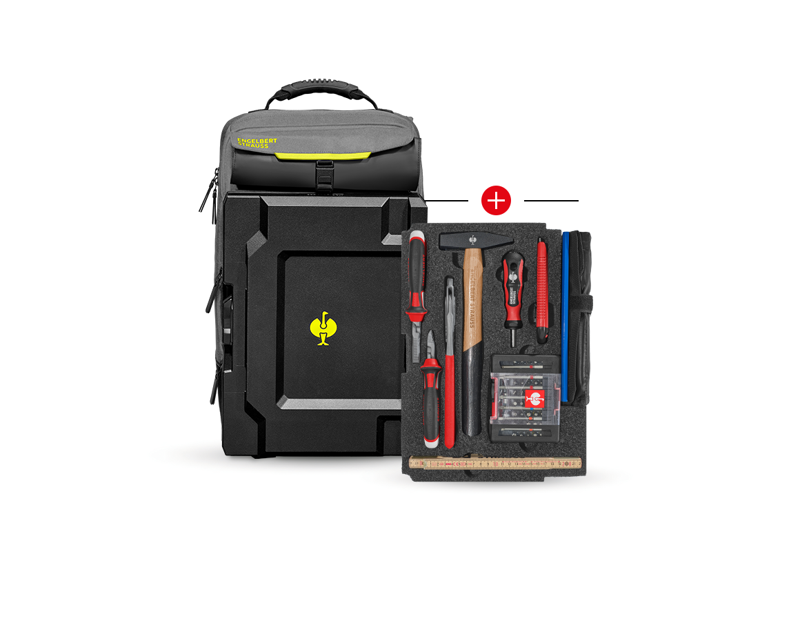 Systém STRAUSSbox: Vložka Allround Classic + batoh STRAUSSbox + čadičovo sivá/acidová žltá