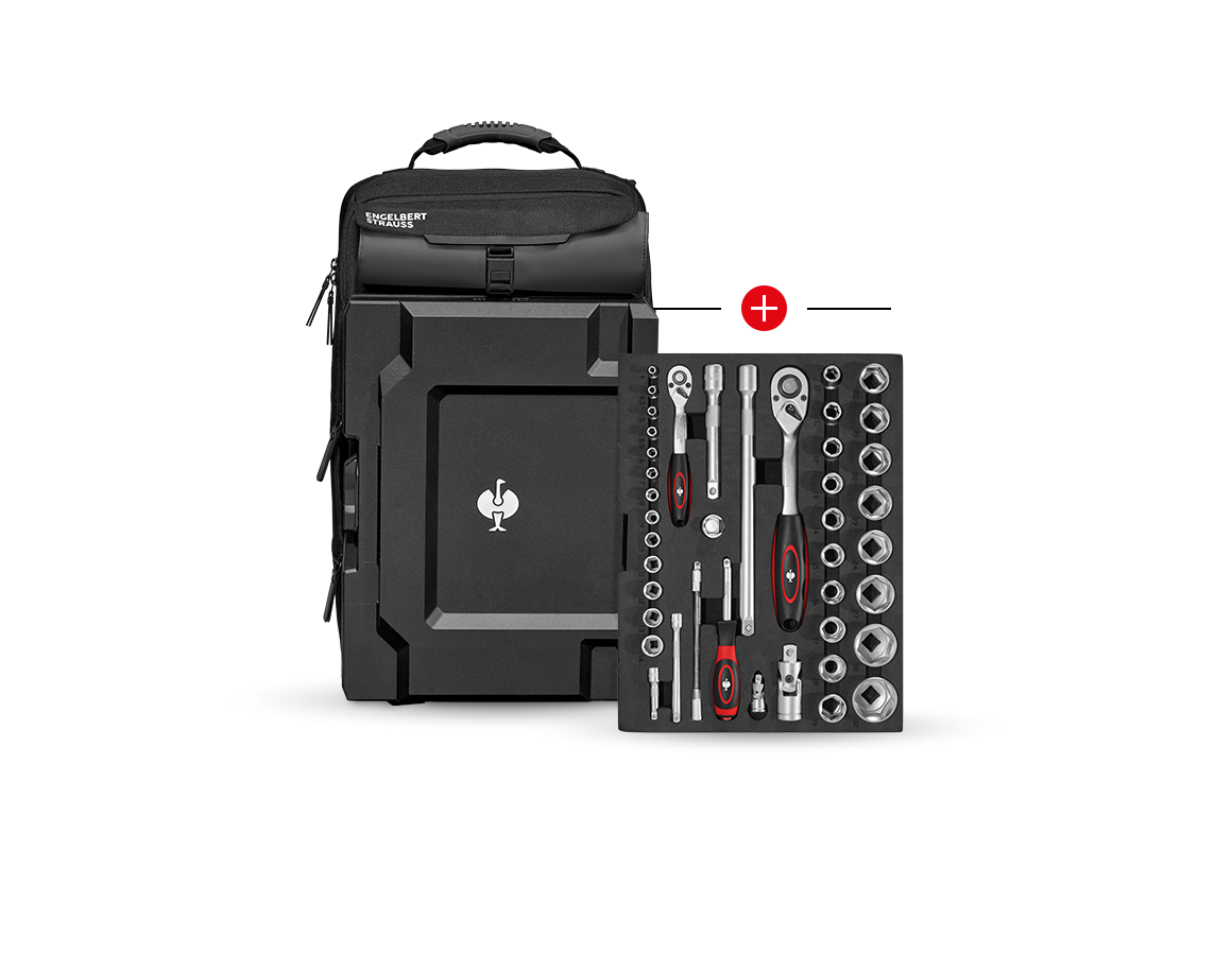 Nástroje: Vložka na nástrč. kľúče Classic + batoh STRAUSSbox + čierna