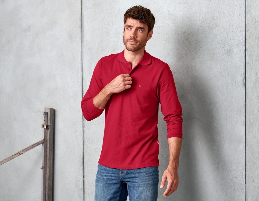 Inštalatér: Polo tričko s dlhým rukávom e.s. cotton pocket + červená