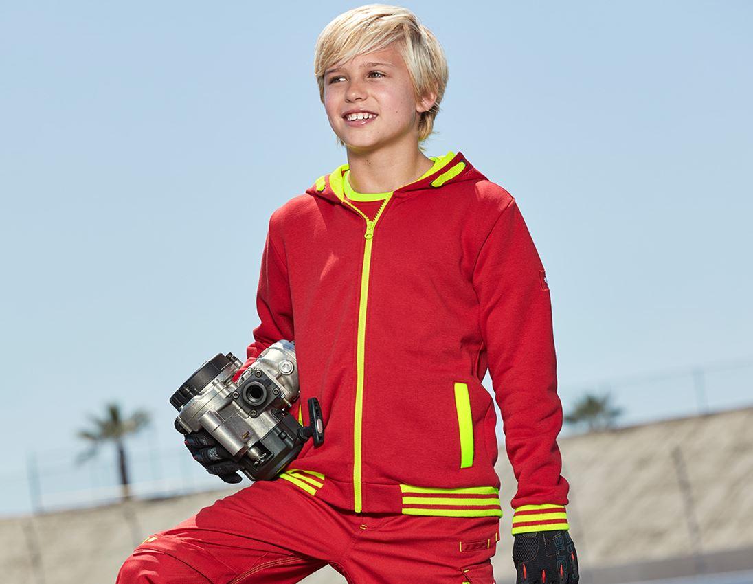 Tričká, pulóvre a košele: Mikina s kapucňou e.s.motion 2020, detská + ohnivá červená/výstražná žltá