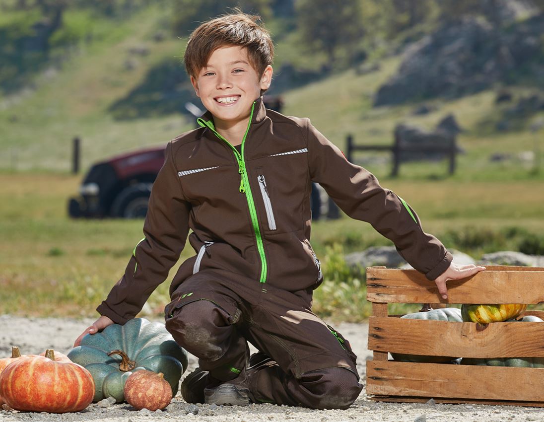 Bundy: Softshellová bunda e.s.motion 2020, detská + gaštanová/morská zelená