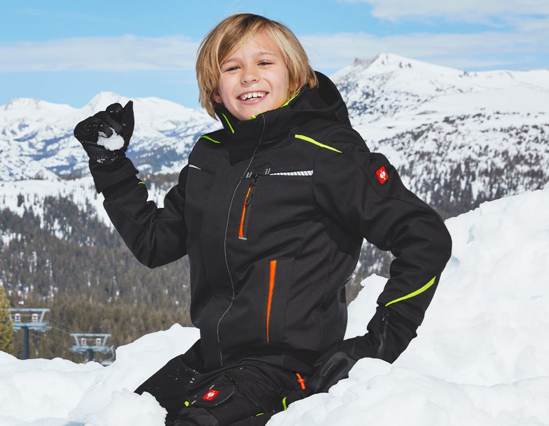 Bundy: Zimná softshellová bunda e.s.motion 2020, detská + čierna/výstražná žltá/výstražná oranžová