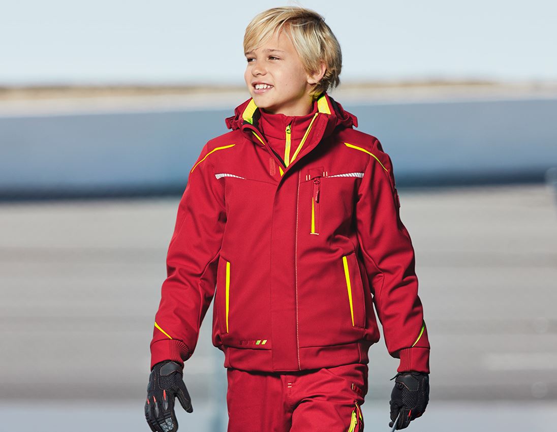 Studená: Zimná softshellová bunda e.s.motion 2020, detská + ohnivá červená/výstražná žltá
