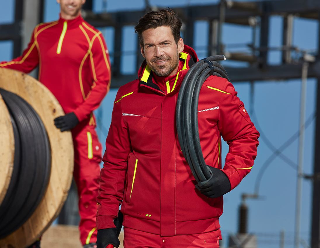Studená: Zimná softshellová bunda e.s.motion 2020, pánska + ohnivá červená/výstražná žltá