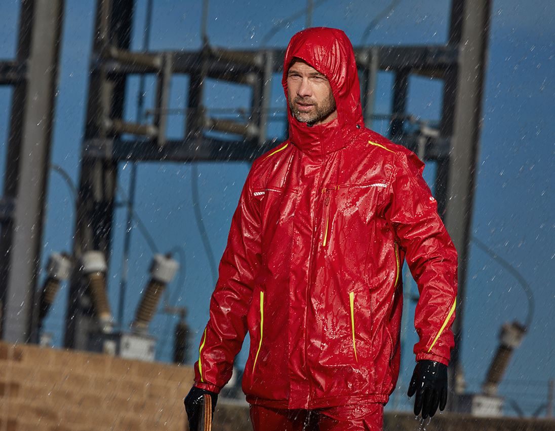 Pracovné bundy: Nepremokavá bunda e.s.motion 2020 superflex + ohnivá červená/výstražná žltá