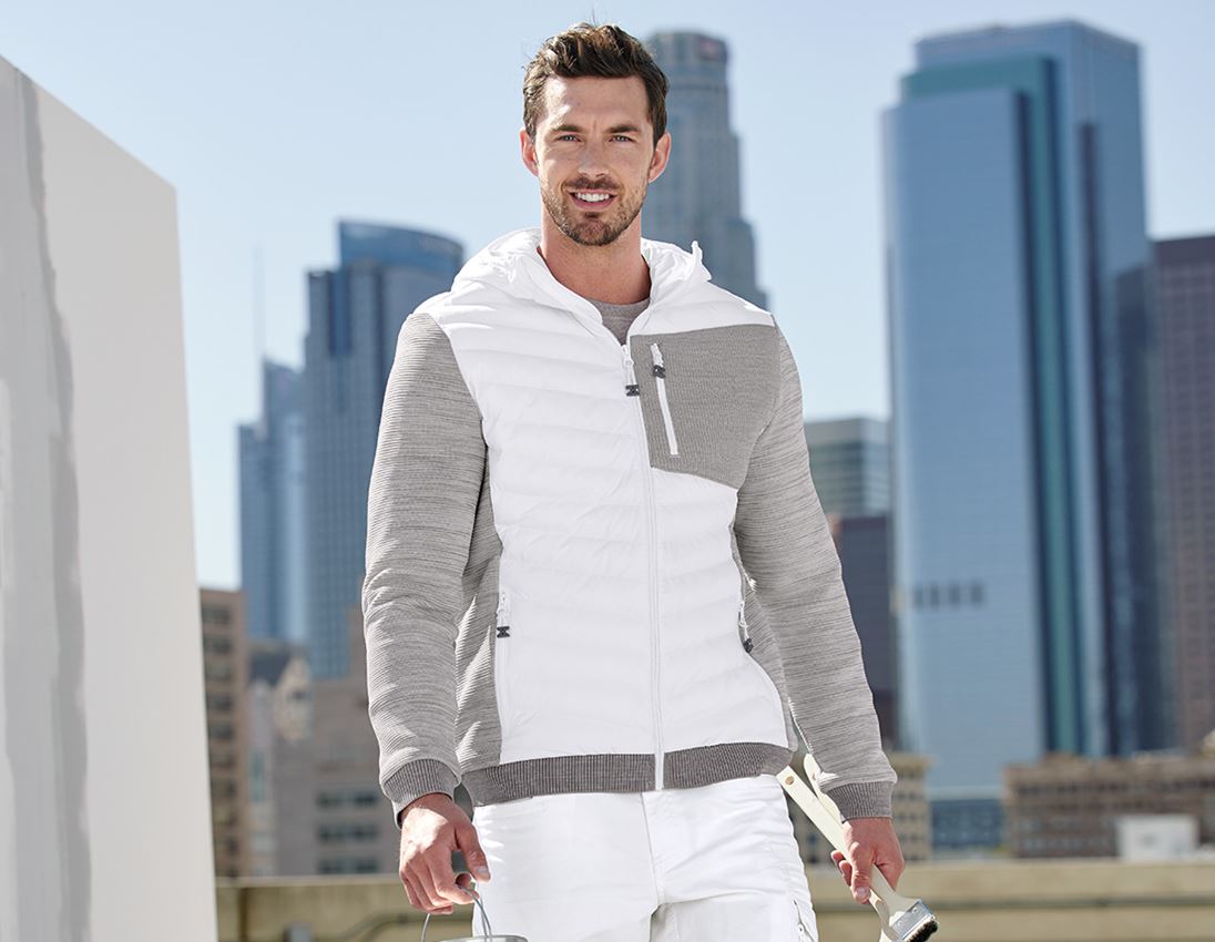 Pracovné bundy: Hybridná úpletová bunda s kapucňou e.s.motion ten + biela melanž