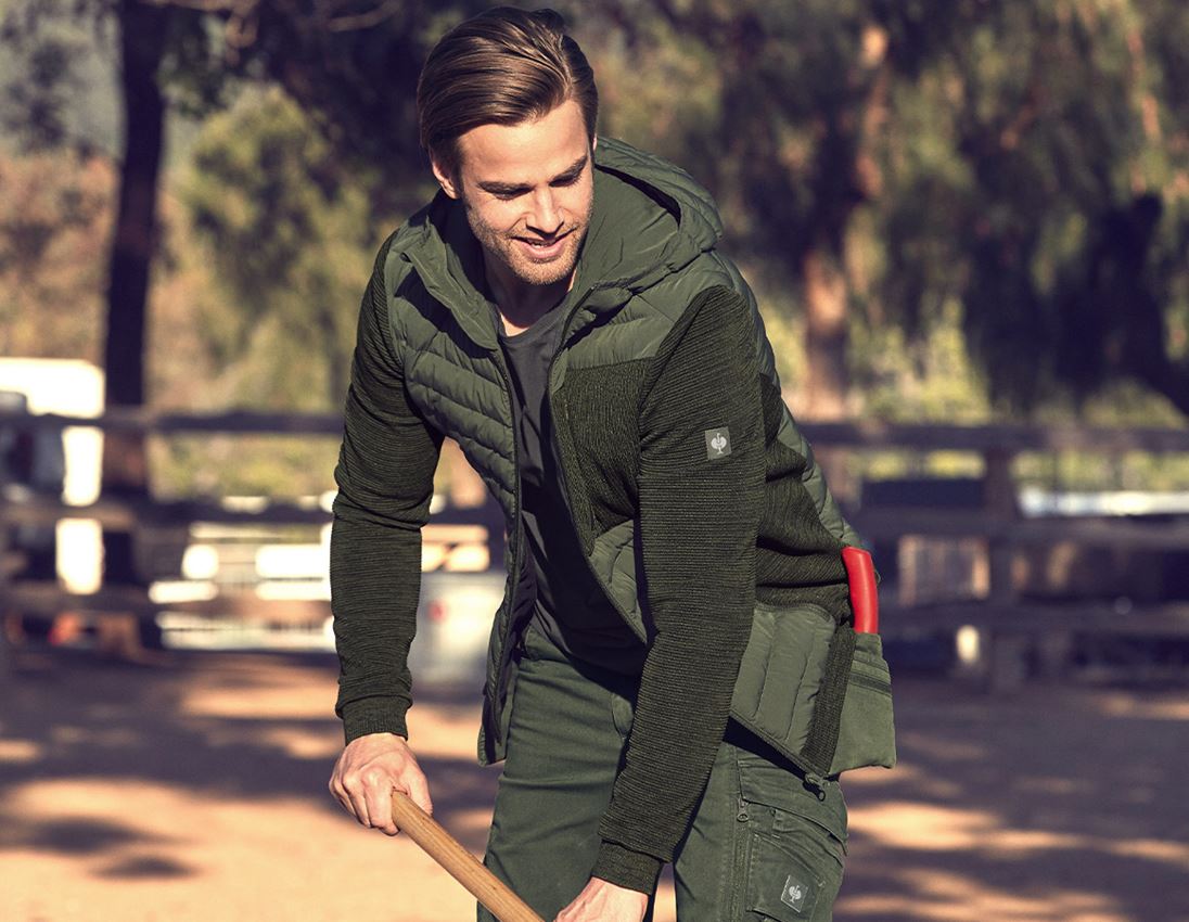 Pracovné bundy: Hybridná úpletová bunda s kapucňou e.s.motion ten + maskáčová zelená melanž