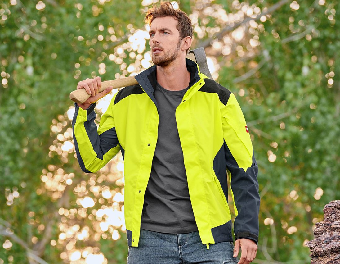 Pracovné bundy: Lesnícka bunda do dažďa e.s. + výstražná žltá/kozmická modrá