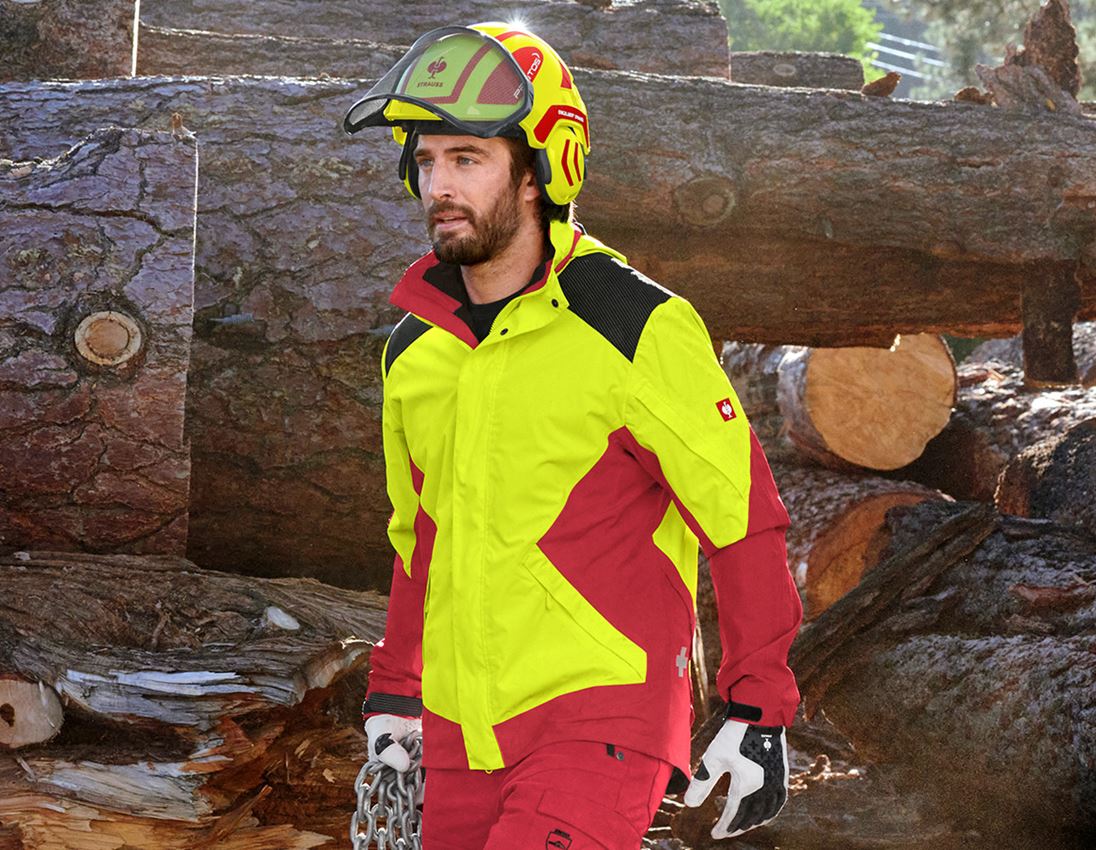 Pracovné bundy: Lesnícka bunda do dažďa e.s. + výstražná žltá/ohnivá červená