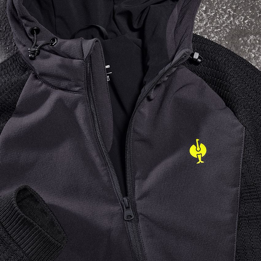 Odevy: Hybridná úpletová bunda kapucňou e.s.trail, dámska + čierna/acidová žltá 2