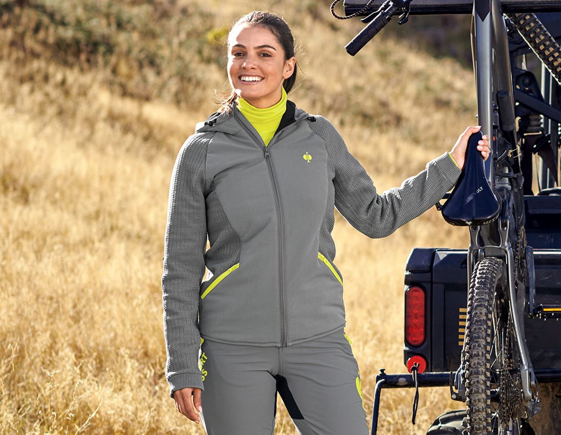 Odevy: Hybridná úpletová bunda kapucňou e.s.trail, dámska + čadičovo sivá/acidová žltá