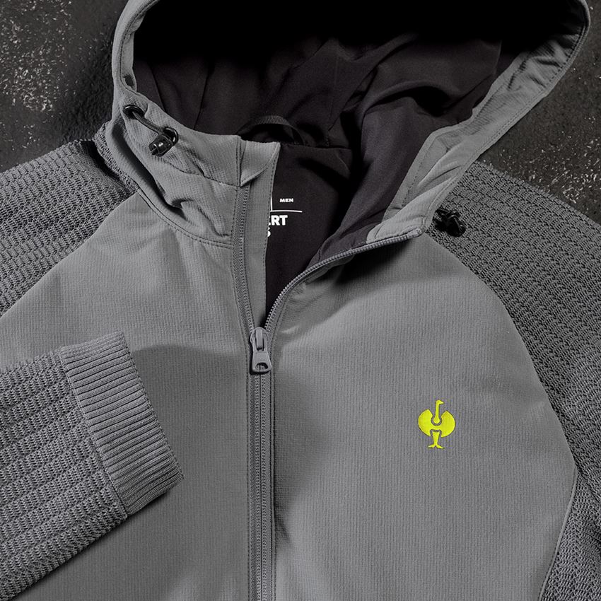 Témy: Hybridná úpletová bunda s kapucňou e.s.trail + čadičovo sivá/acidová žltá 2