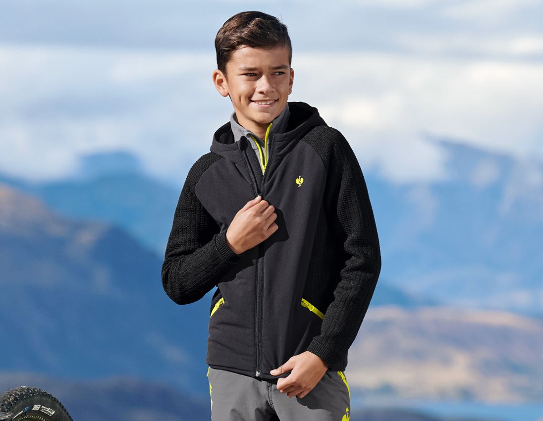 Bundy: Hybridná úpletová bunda kapucňou e.s.trail, detský + čierna/acidová žltá