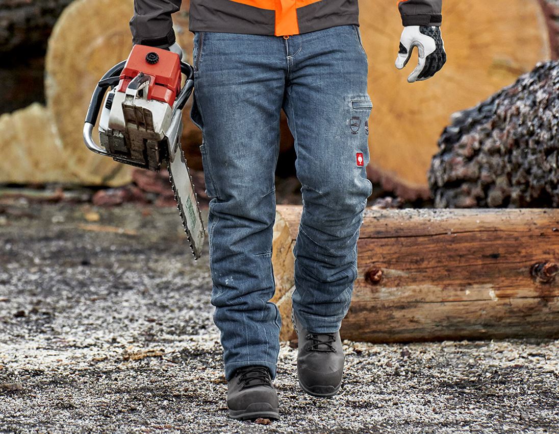 Pracovné nohavice: Lesnícke ochranné džínsy voči prerezaniu e.s. + stonewashed