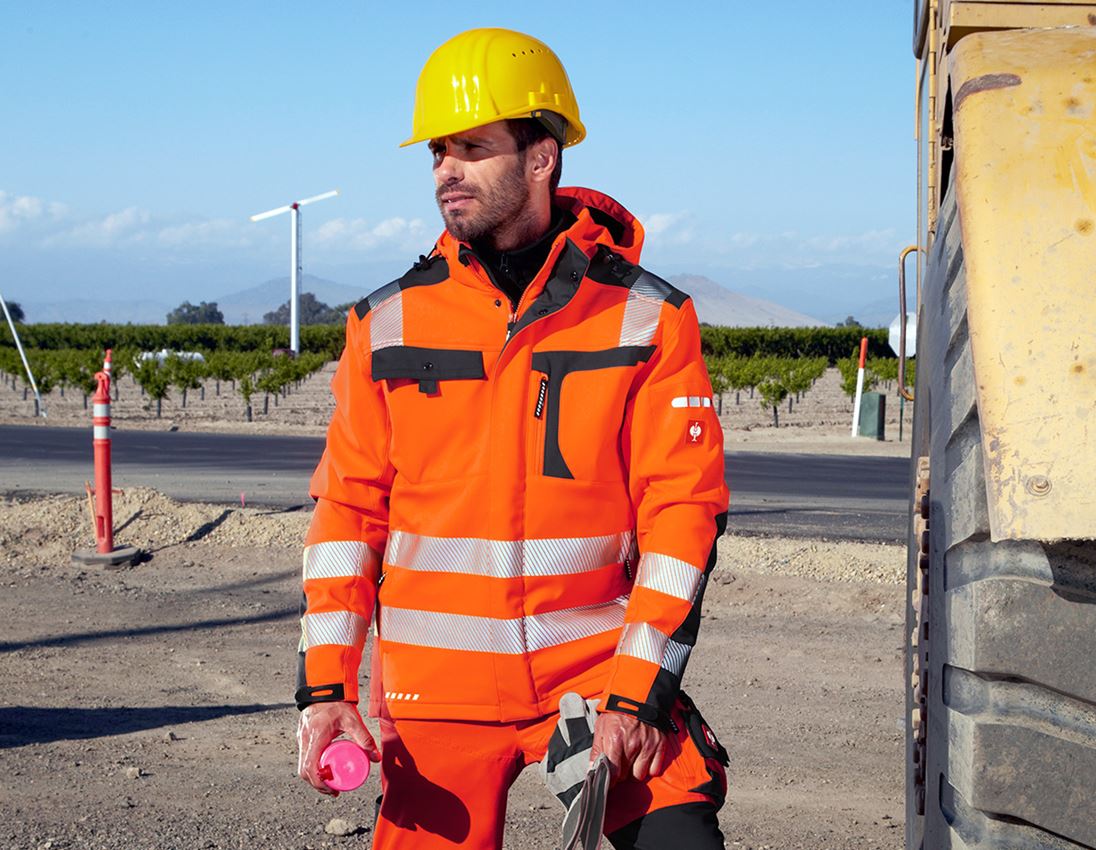 Pracovné bundy: Reflexná ochranná softshellová bunda e.s.motion + výstražná oranžová/antracitová
