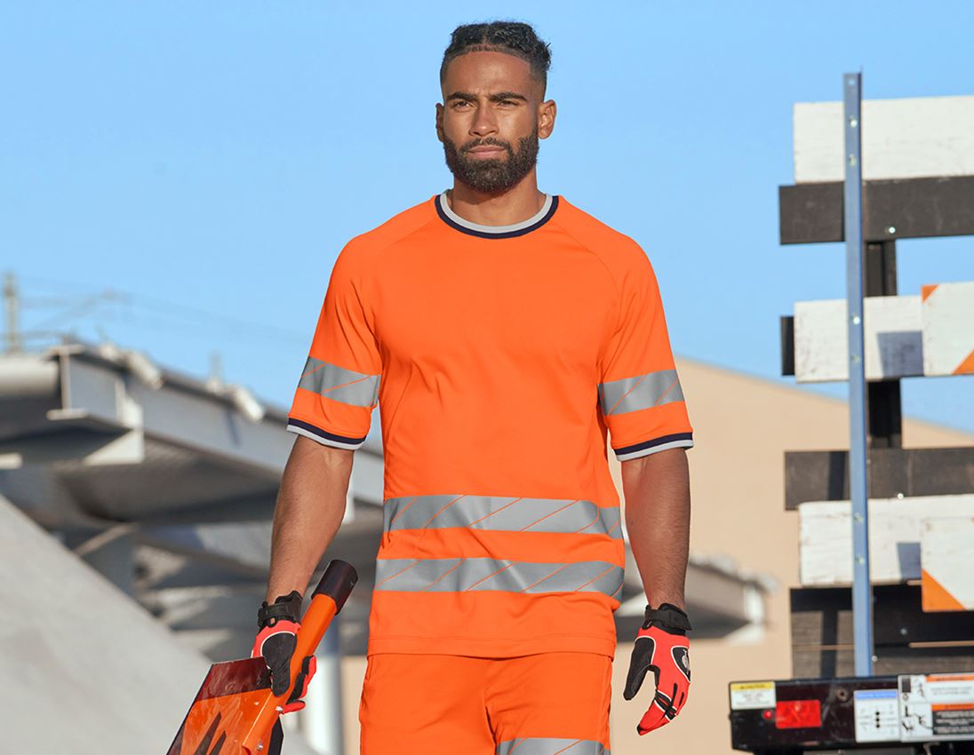 Tričká, pulóvre a košele: Reflexné ochranné funkčné tričko e.s.ambition + výstražná oranžová/tmavomodrá
