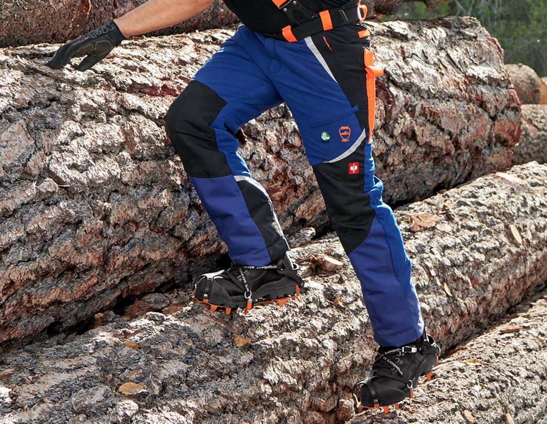 Pracovné nohavice: Lesnícke nohavice, ochr. proti prerezaniu e.s. KWF + nevadzovo modrá/výstražná oranžová