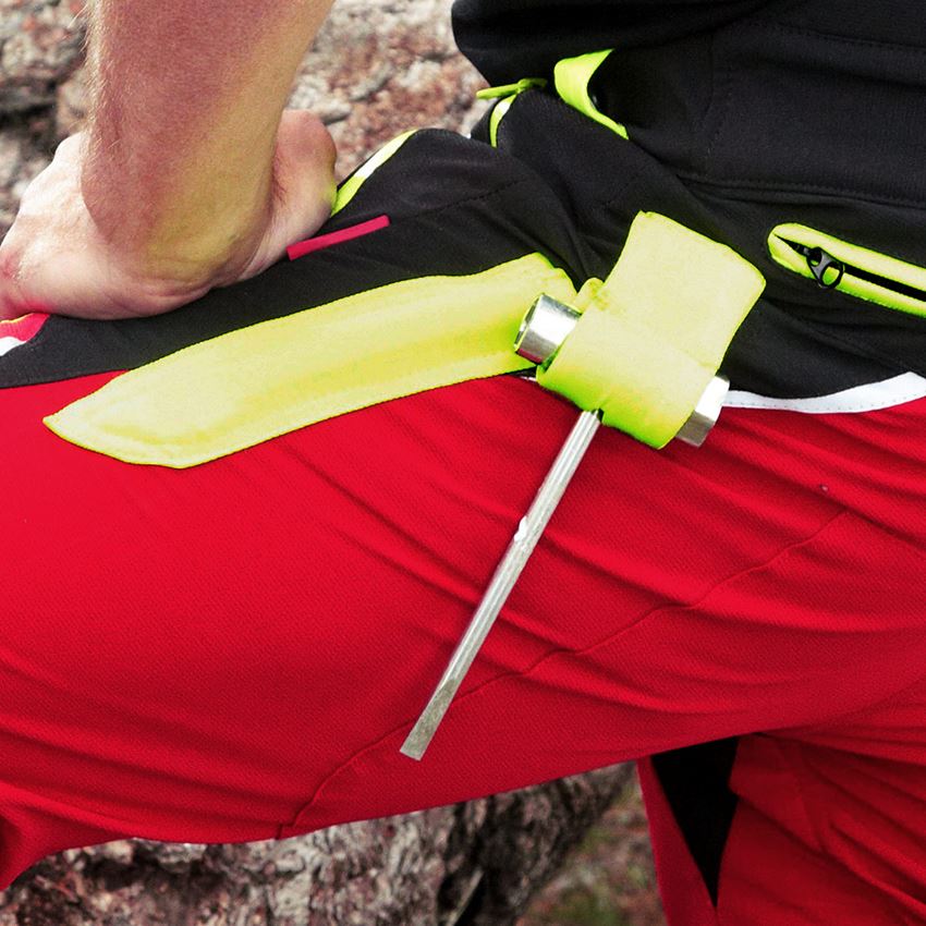 Pracovné nohavice: Lesnícke nohavice, ochr. proti prerezaniu e.s. KWF + červená/výstražná žltá 2
