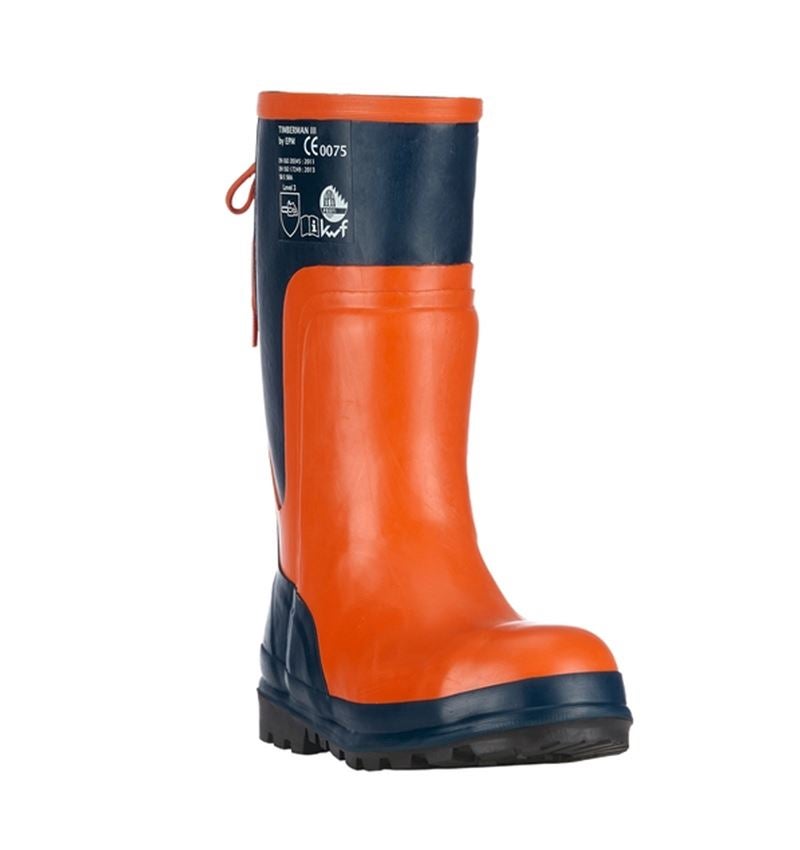 Oblečenie proti porezaniu: SB lesnícka vysoká bezpeč. obuv Timberman III + modrá/oranžová 1