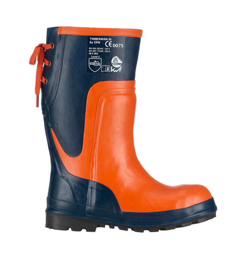 Oblečenie proti porezaniu: SB lesnícka vysoká bezpeč. obuv Timberman III + modrá/oranžová