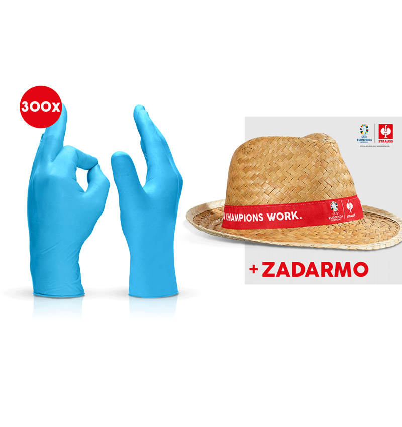Spolupráce: 3x100 jednorazové latex. rukavice +klobúk EURO2024 + modrá