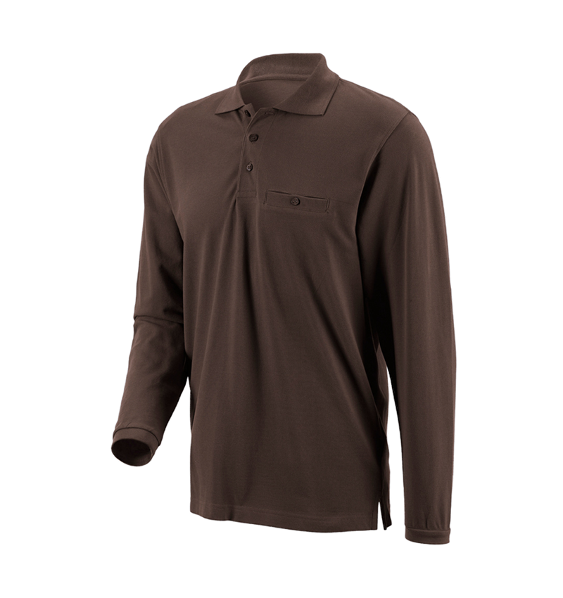 Tričká, pulóvre a košele: Polo tričko s dlhým rukávom e.s. cotton pocket + gaštanová 1