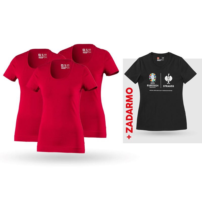 Oblečenie: SÚPR: 3x Tričko cotton stretch, dámkse + košeľa + ohnivá červená