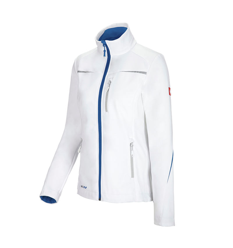 Pracovné bundy: Softshellová bunda e.s.motion 2020, dámska + biela/enciánová modrá 2