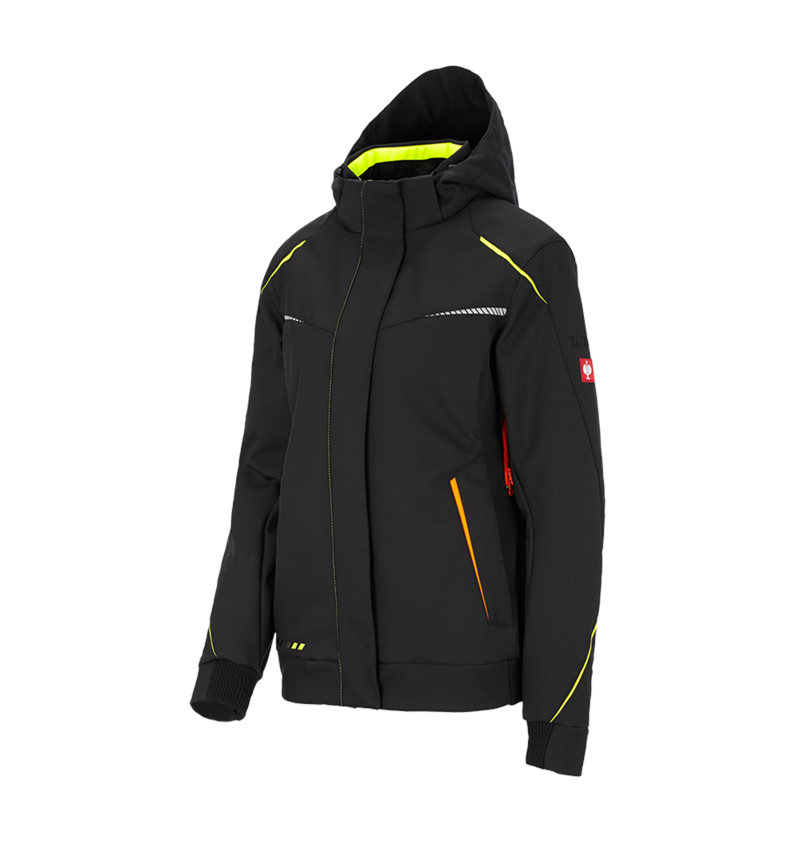 Pracovné bundy: Zimná softshellová bunda e.s.motion 2020, dámska + čierna/výstražná žltá/výstražná oranžová 3