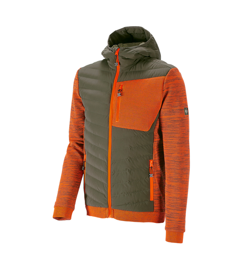 Témy: Hybridná úpletová bunda s kapucňou e.s.motion ten + maskáčová zelená/výstražná oranžová melanž 2