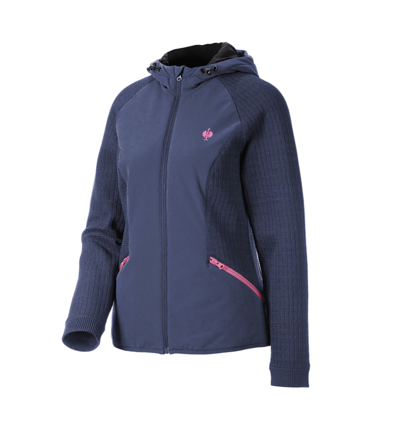 Odevy: Hybridná úpletová bunda kapucňou e.s.trail, dámska + tmavomodrá/ružová tara 4