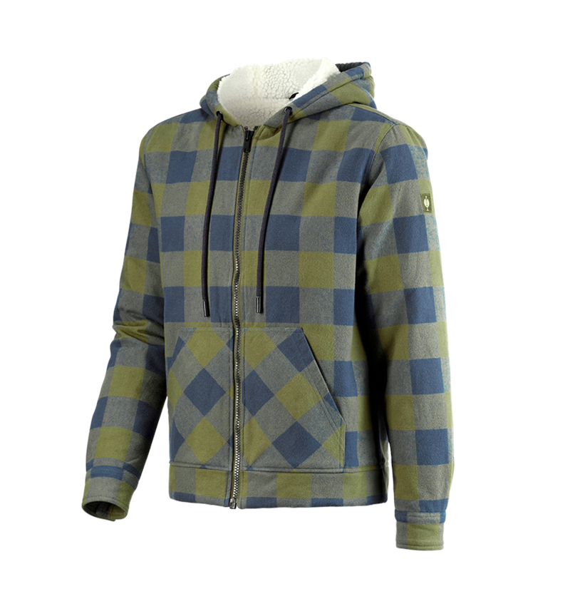 Pracovné bundy: Károvaná bunda s kapucňou e.s.iconic + horská zelená/oxidová modrá 6