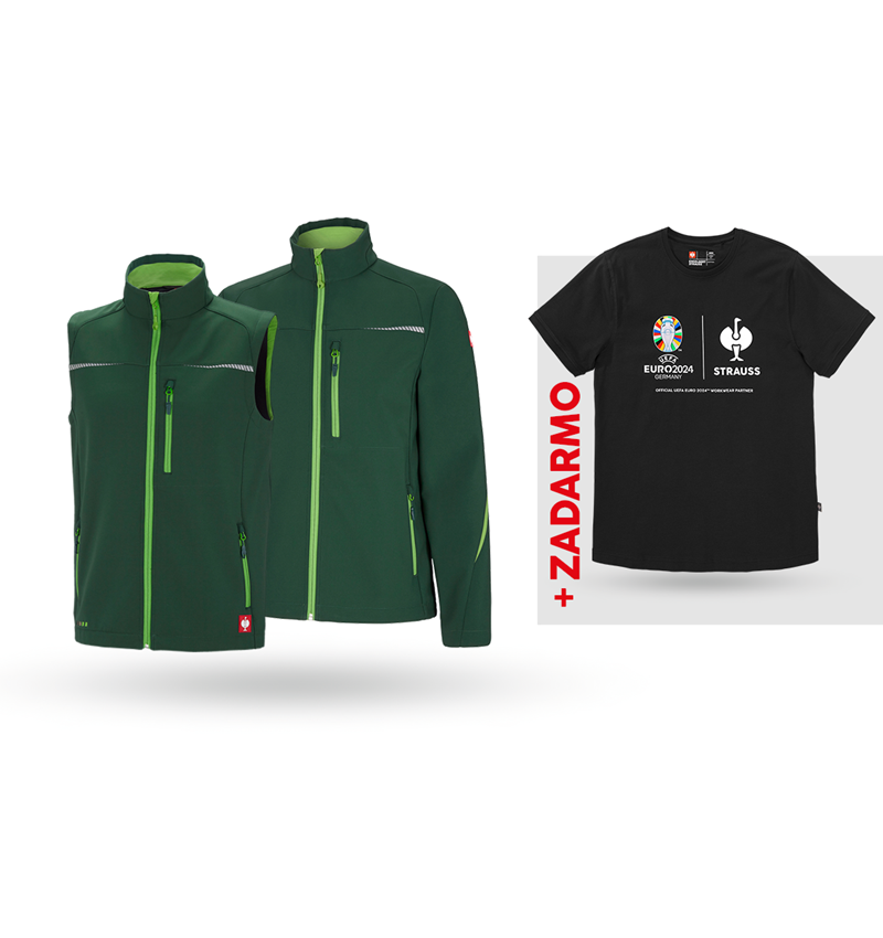 Oblečenie: SÚPRAVA: Softsh.bunda+vesta e.s.motion 2020+Tričko + zelená/morská zelená