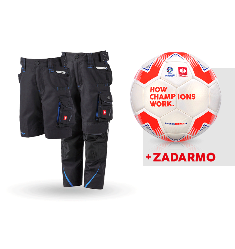 Odevy: SÚPR:Nohavice+šortky e.s.motion 2020 detské+lopta + grafitová/enciánová modrá