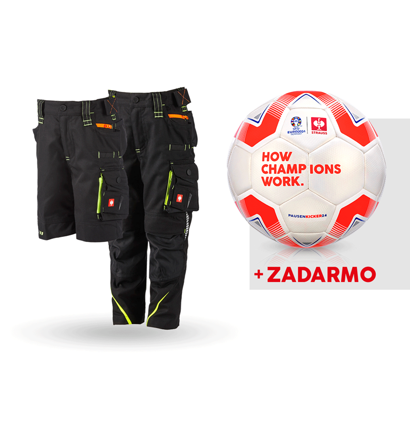 Odevy: SÚPR:Nohavice+šortky e.s.motion 2020 detské+lopta + čierna/výstražná žltá/výstražná oranžová