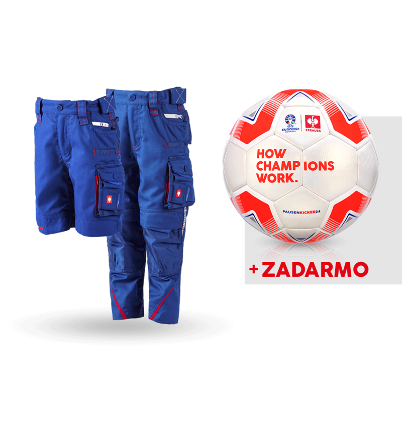 Oblečenie: SÚPR:Nohavice+šortky e.s.motion 2020 detské+lopta + nevadzovo modrá/ohnivá červená