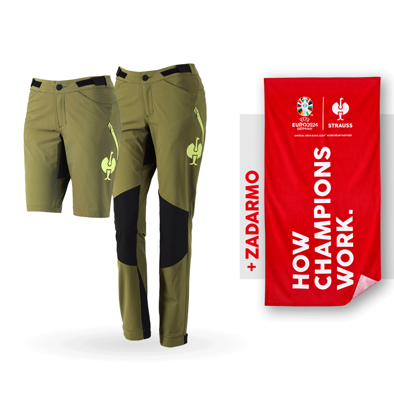 Odevy: SÚPR: dám.funkčné nohavice e.s.trail+šortky+osuška + borievkovo zelená/limetkovo zelená