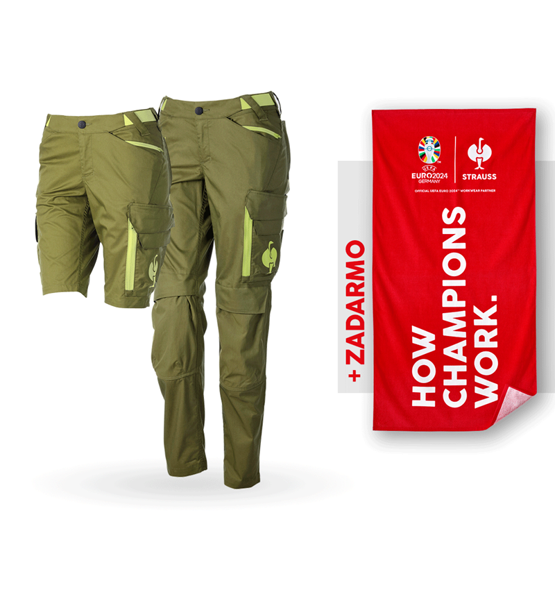 Oblečenie: SÚPR: dámske nohavice e.s.trail + šortky + osuška + borievkovo zelená/limetkovo zelená