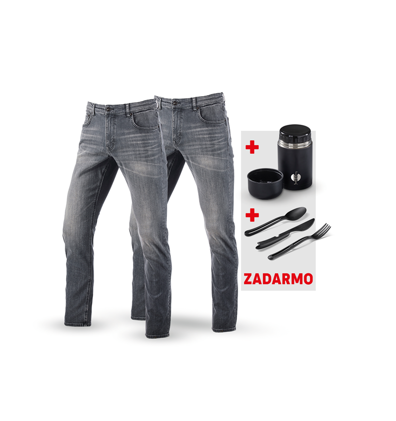 Oblečenie: SÚPRAVA: 2x5-vreckové elast. džínsy+dóza+príbor + graphitewashed