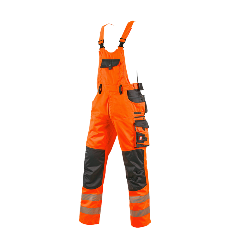 Pracovné nohavice: Reflexné ochranné nohavice s náprsenkou e.s.motion + výstražná oranžová/antracitová