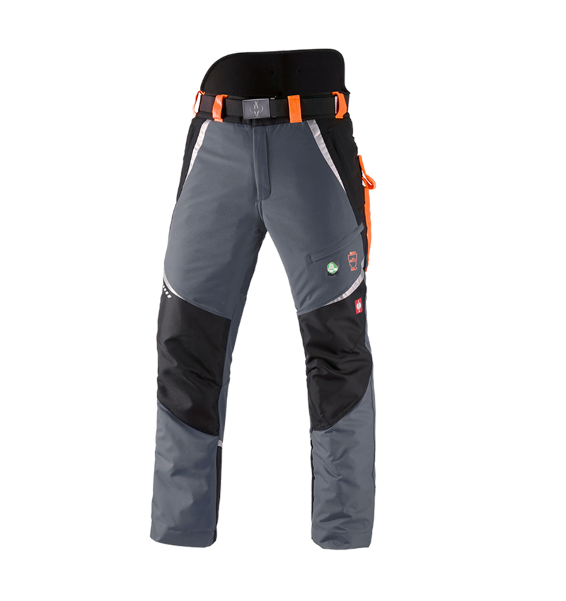 Pracovné nohavice: Lesnícke nohavice, ochr. proti prerezaniu e.s. KWF + sivá/výstražná oranžová 2