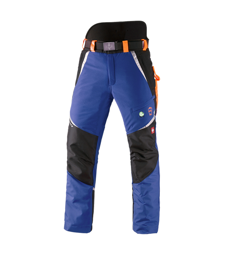 Pracovné nohavice: Lesnícke nohavice, ochr. proti prerezaniu e.s. KWF + nevadzovo modrá/výstražná oranžová 2