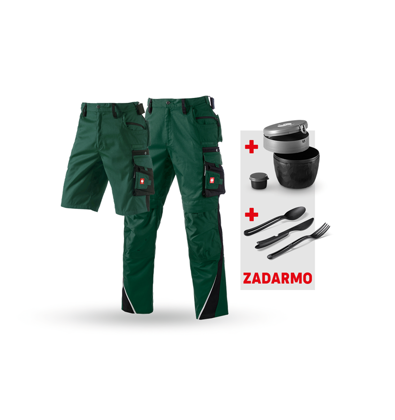 Oblečenie: SÚPRAVA: Nohavice+šortky e.s.motion+dóza+príbor + zelená/čierna