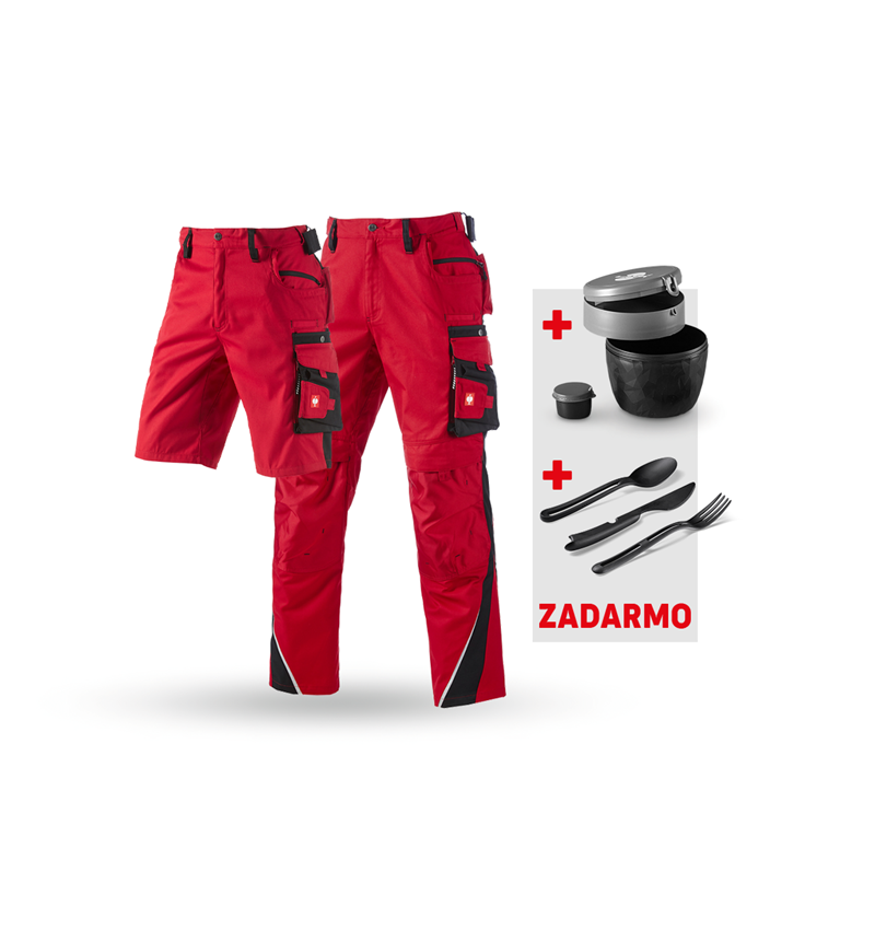 Oblečenie: SÚPRAVA: Nohavice+šortky e.s.motion+dóza+príbor + červená/čierna