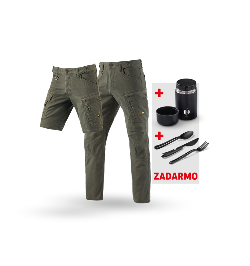 Oblečenie: SÚPRAVA:Cargo nohav.+šortky e.s.vintage+dóza+príb. + maskáčová zelená
