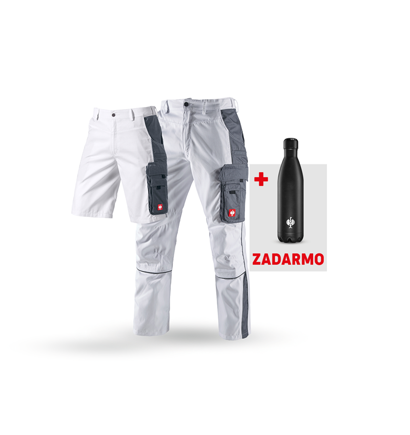 Oblečenie: SÚPRAVA: Nohavice + šortky e.s.active + fľaša + biela/sivá