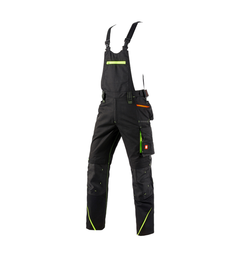 Pracovné nohavice: Nohavice s náprsenkou e.s.motion 2020 + čierna/výstražná žltá/výstražná oranžová 2
