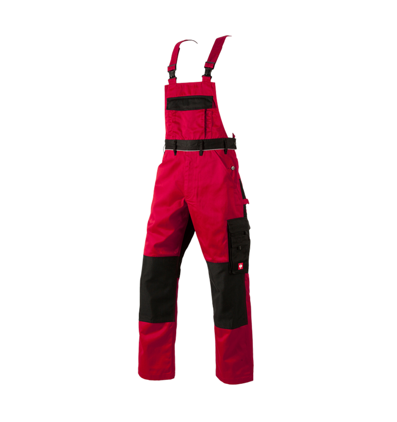 Pracovné nohavice: Nohavice s náprsenkou e.s.image + červená/čierna